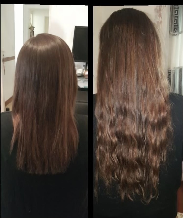 Avant et après une pose d’extensions de cheveux All by Caro