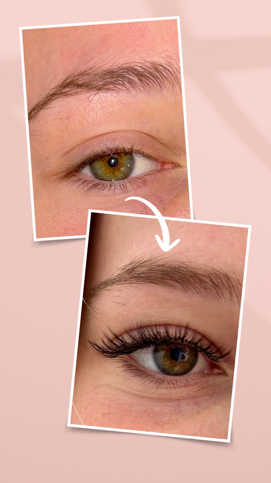 Avant et après une pose d’extensions de cils All by Caro